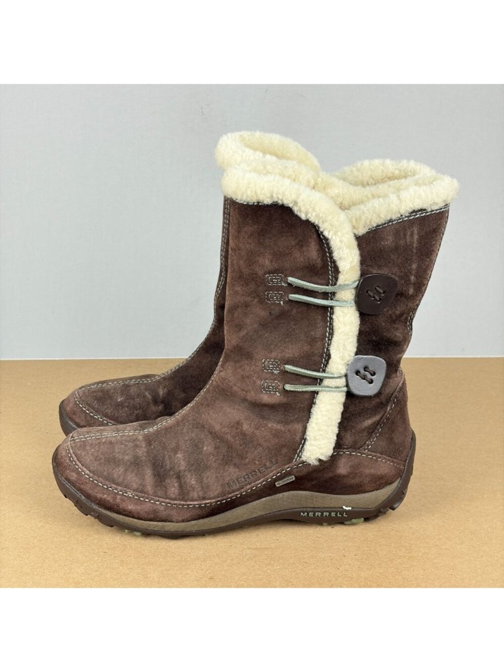 Merrell Yarra Chesnut Suede Boots Womens 9 Brown Insulated Faux Fur Lined
